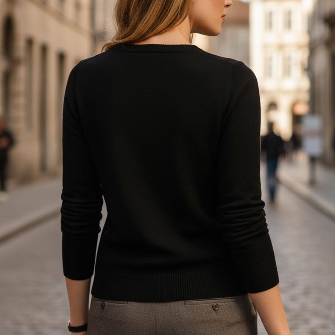 Damen Pullover Rundhals Basic Langarm Feinstrick | Vestea