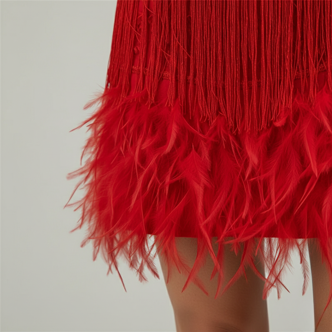 Cocktail Dress Fringe Feather Sequined Mini Sleeveless Womens