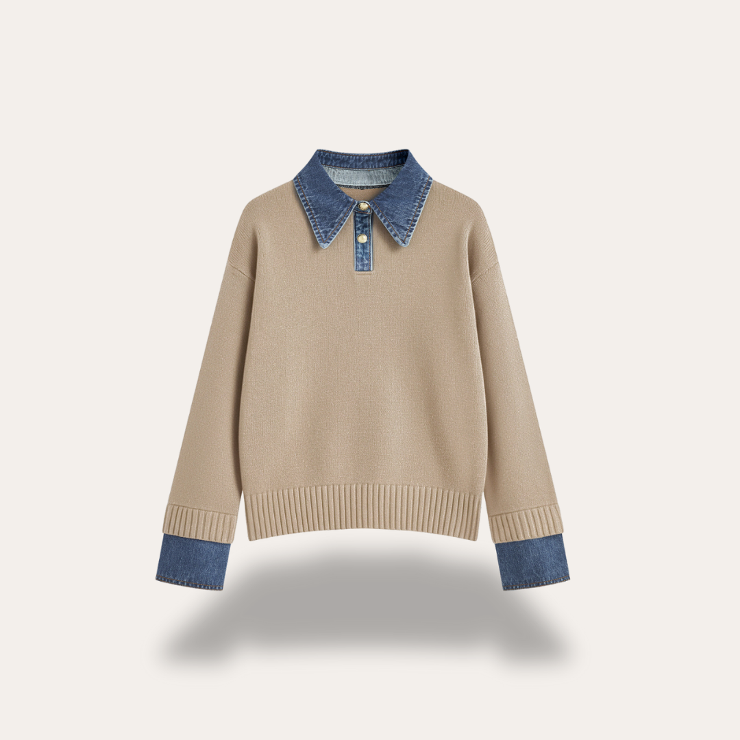 Damen Strickpullover mit Jeanskragen Langarm | Vestea