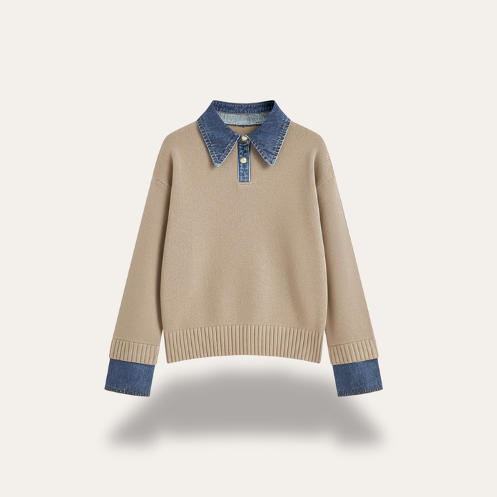 Damen Strickpullover mit Jeanskragen Langarm | Vestea