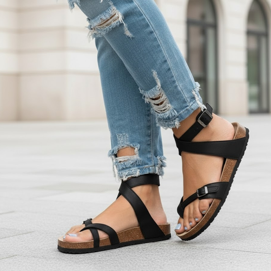 Women Summer Sandals Leather Upper Rubber Sole