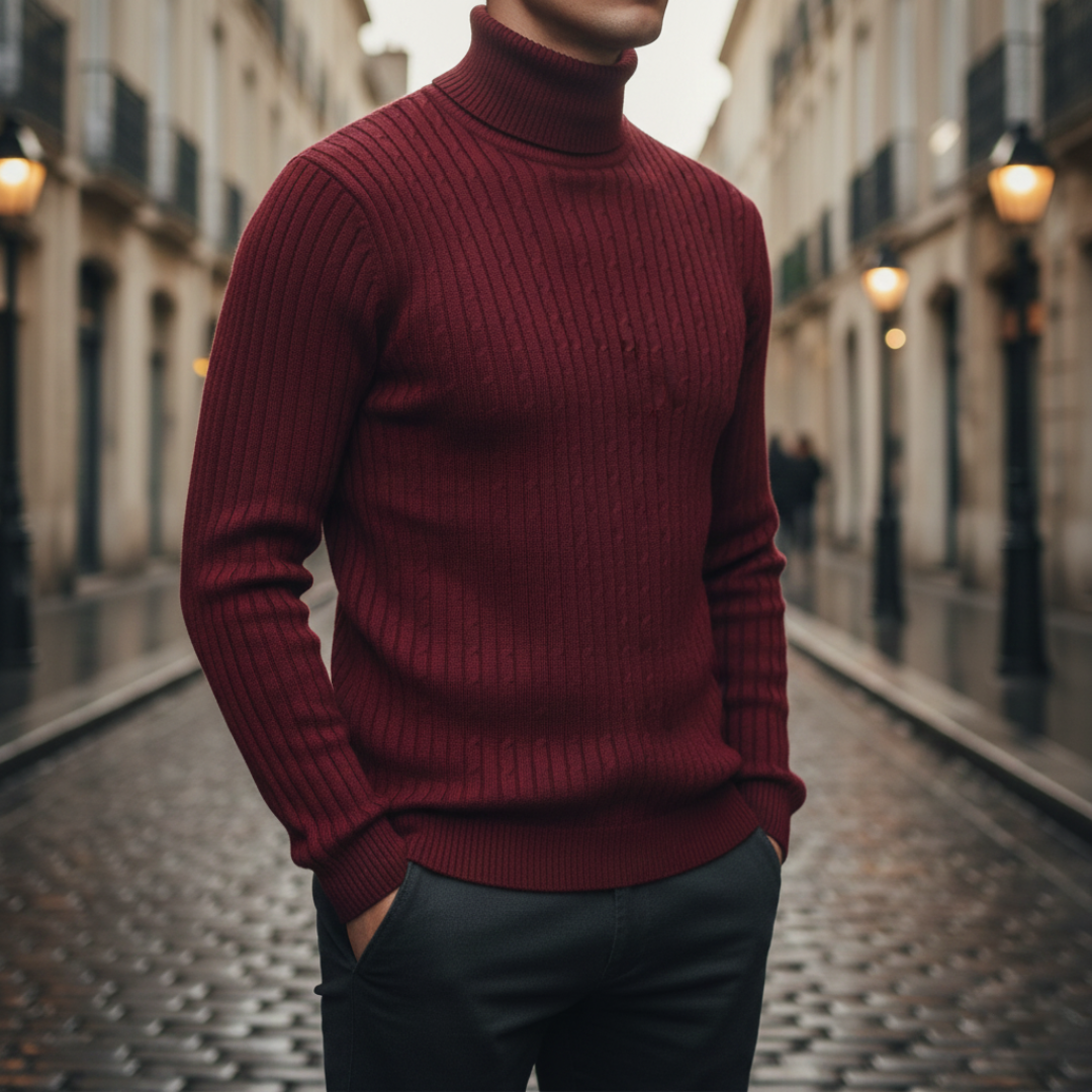 Modische Herren-Rollkragenpullover aus Rippstrick | Vestea