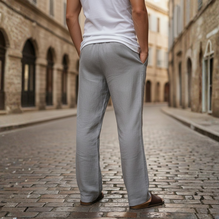 Pantalones holgados de lino para hombre con cordón