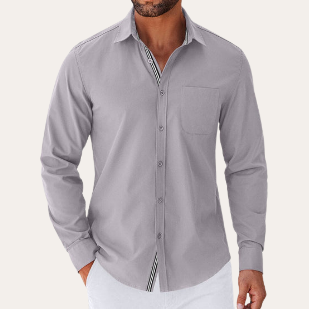 Herren Langarmhemd Mischgewebe Regular Fit | Vestea