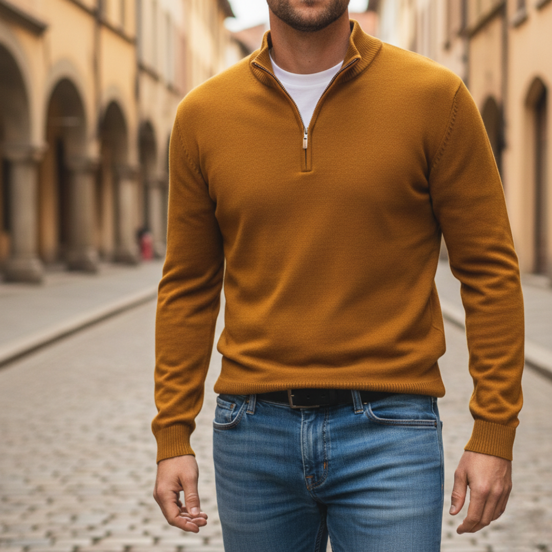 Herren-Feinstrickpullover mit halbem Reißverschluss | Vestea