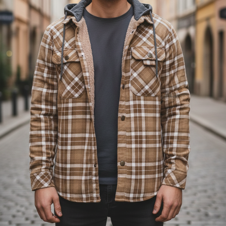 Herren-Flanelljacke mit Karomuster und Kapuze | Vestea