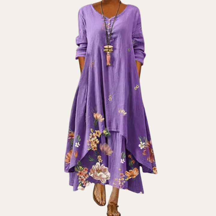 Blumenmuster Maxikleid Damen, Baumwolle | Vestea