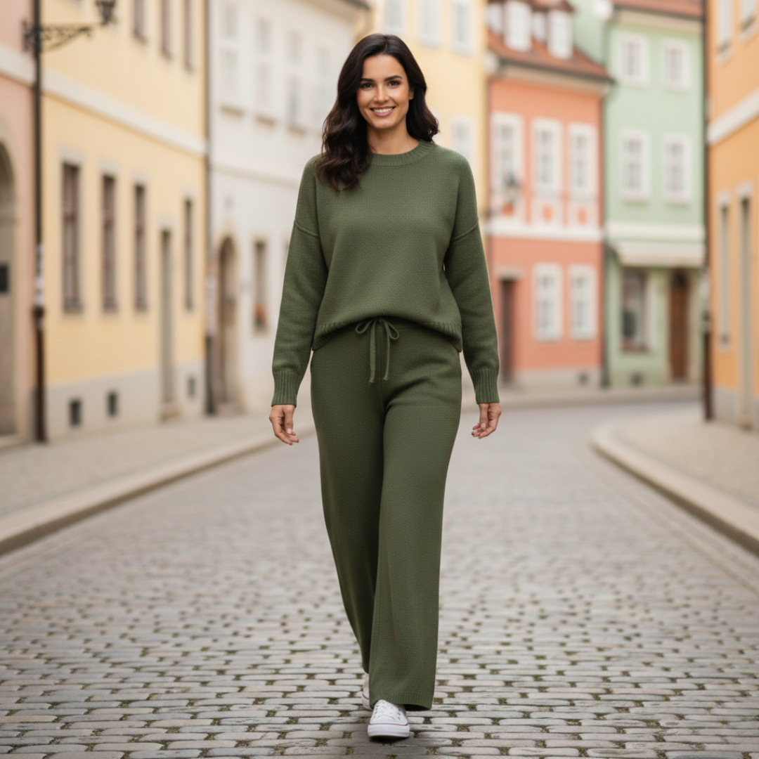 Damen-Set aus Pullover und Hose aus weichem Strickmaterial | Vestea
