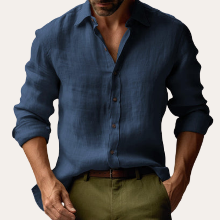 Herren Leinenhemd Langarm Freizeit Regular Fit | Vestea