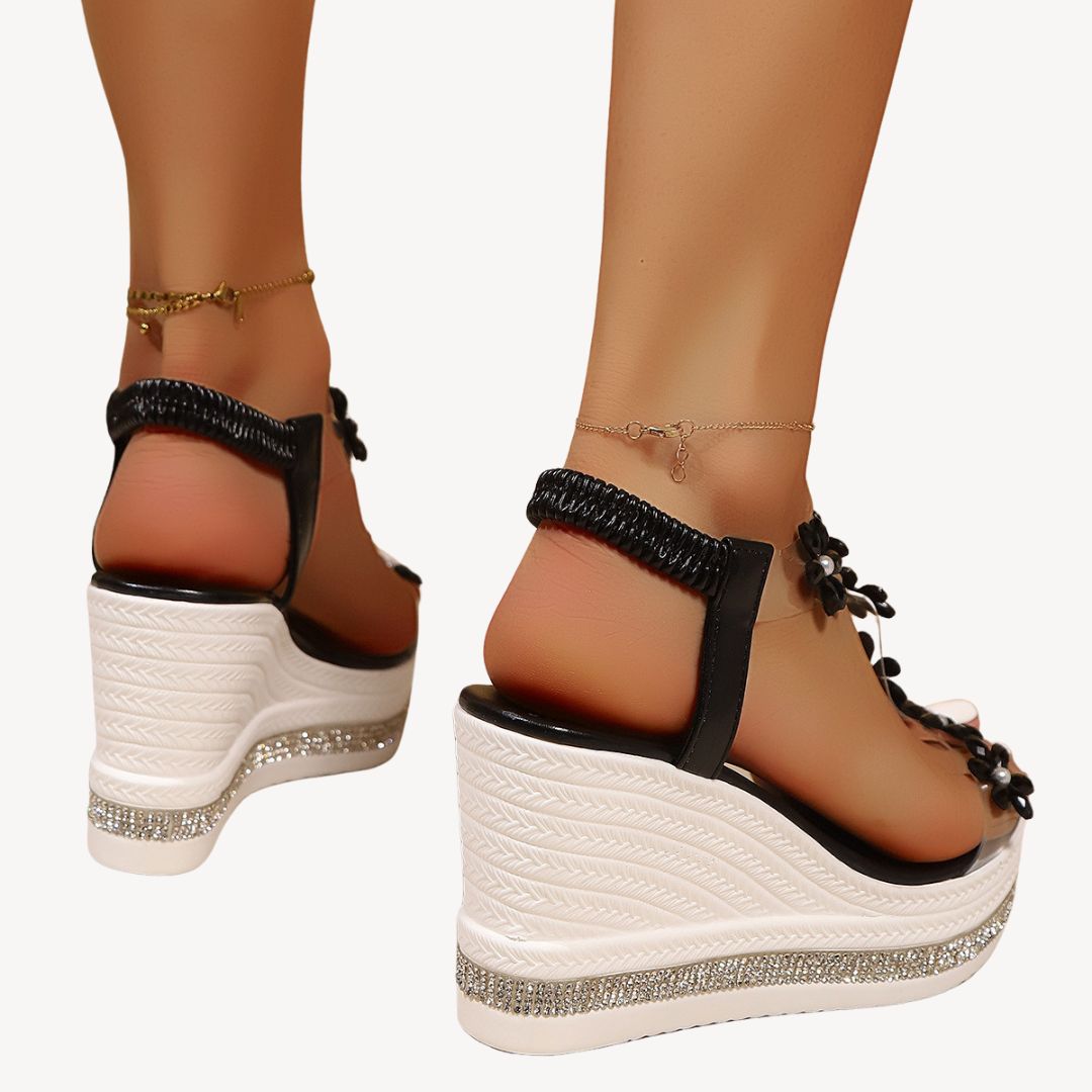 Damen Orthopädische Keilsandalen, Blumen & Transparent | Vestea