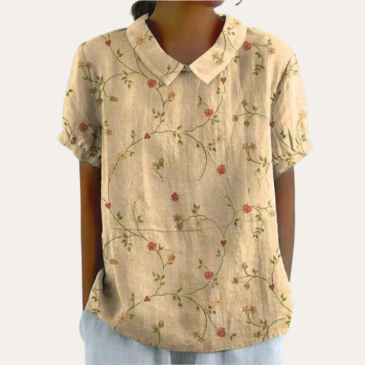 Damen Bluse mit Blumenmuster und Kragen Sommeroberteil | Vestea
