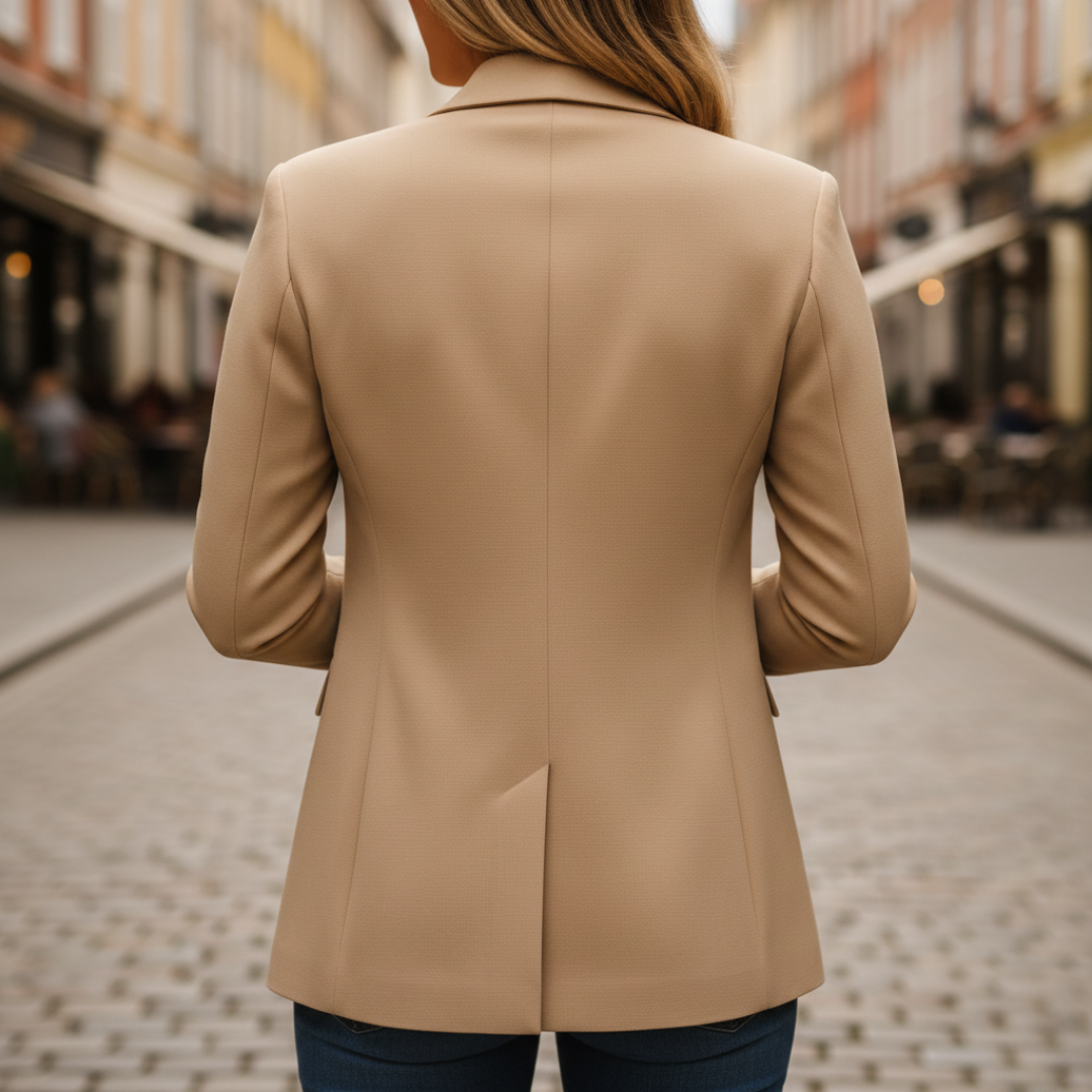 Veste à un bouton pour femme, col cranté, poches à rabat, coupe ajustée