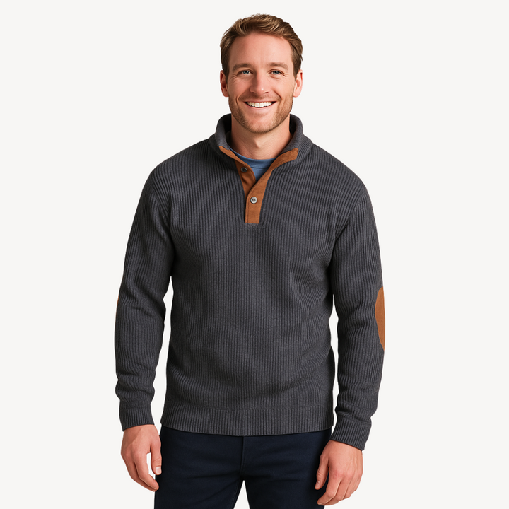Herren Rippenpullover mit Ellenbogenpatches | Vestea