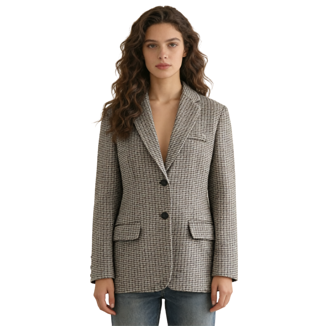 Blazer para mujer de pata de gallo con botones, manga larga, ajuste regular, para oficina