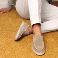 Men's Loafers Suede Slip-On Elastic Panels Padded Collar Non-Slip Rubber Sole
