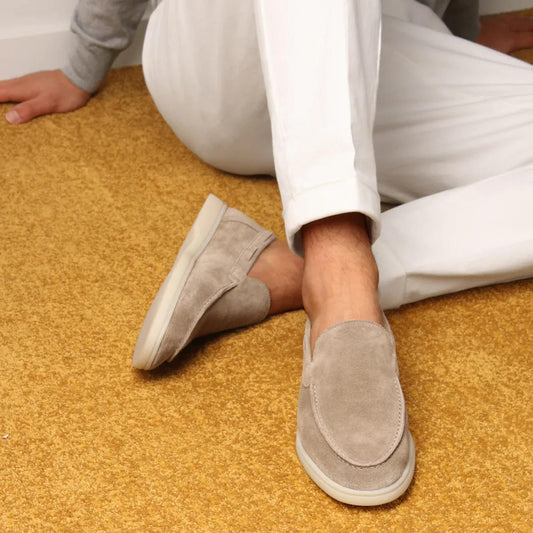 Men's Loafers Suede Slip-On Elastic Panels Padded Collar Non-Slip Rubber Sole
