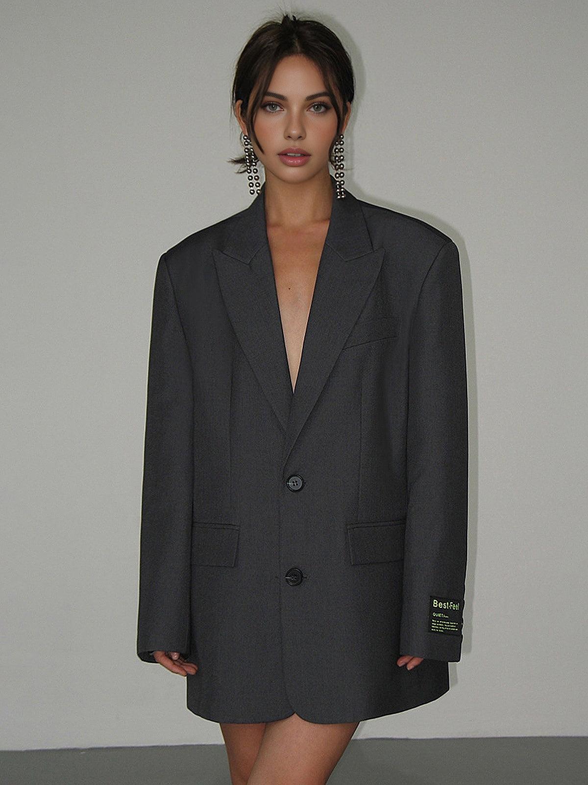 Blazer femme à larges revers manches longues ajusté