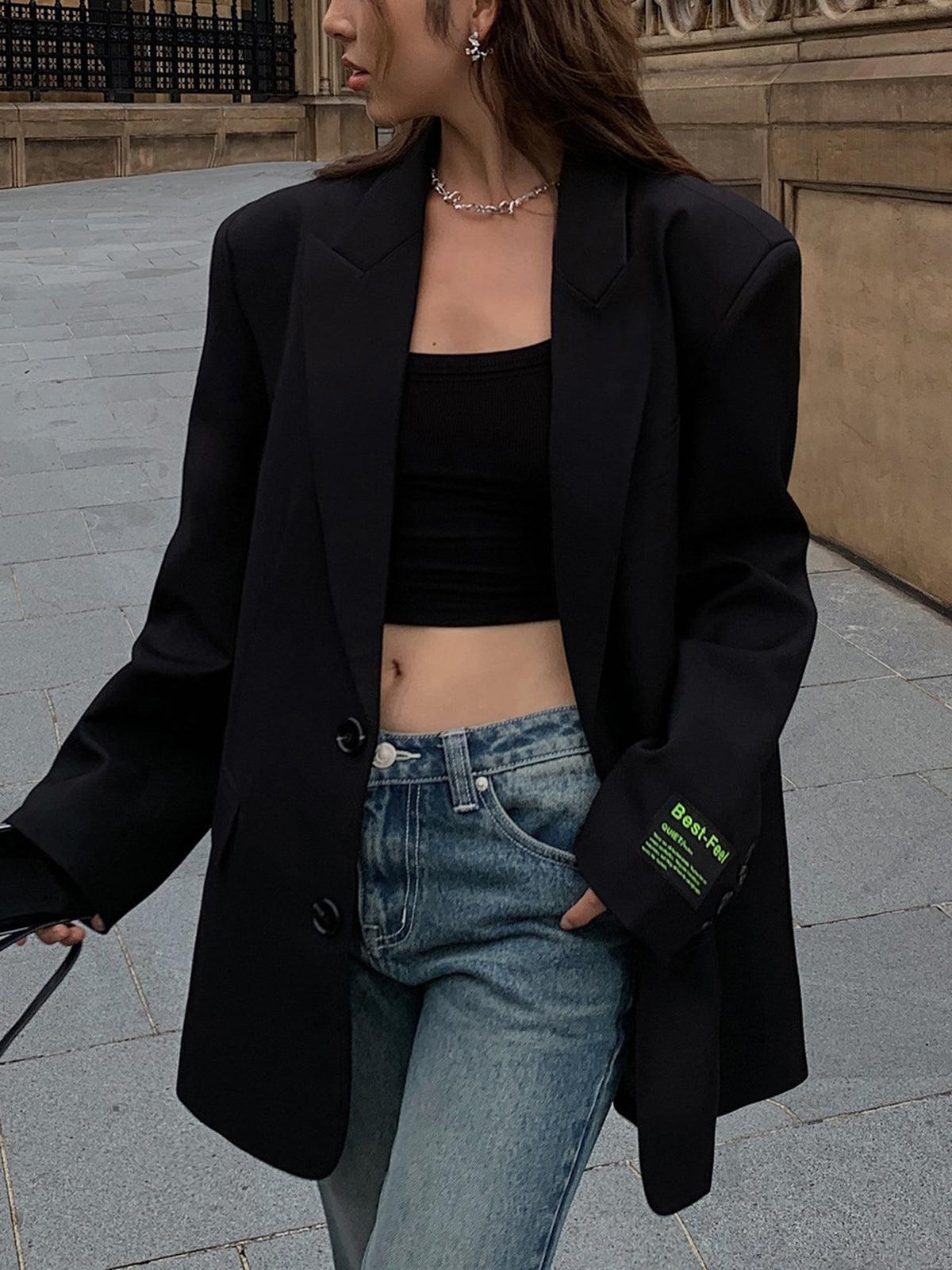 Blazer femme à larges revers manches longues ajusté