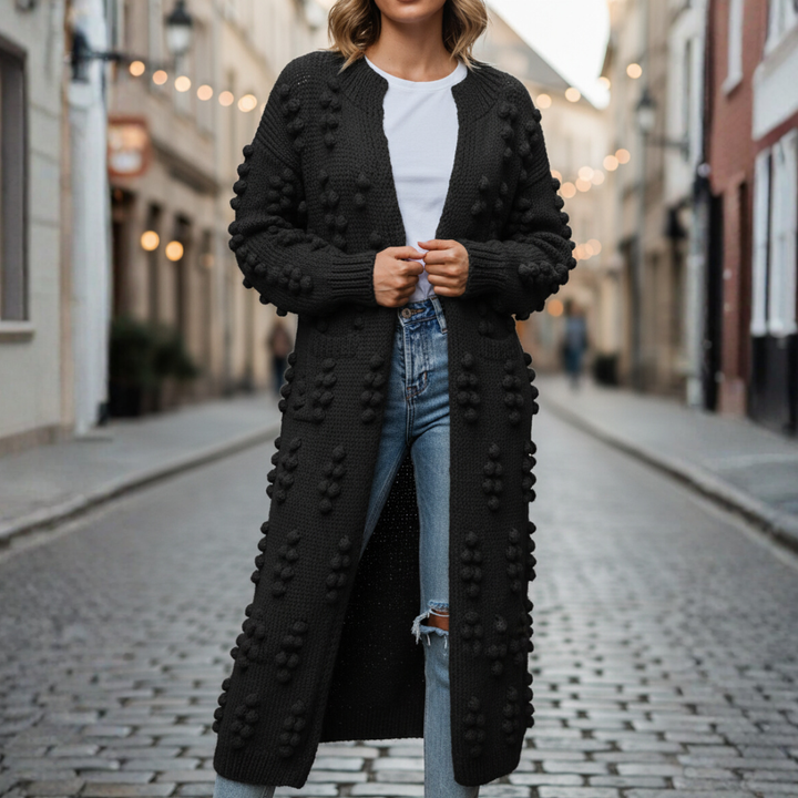 Damen Lange Grobstrick-Strickjacke mit Zopfmuster | Vestea