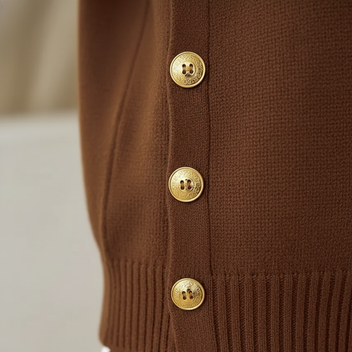 Damen Pullover mit Goldknöpfen Rundhals | Vestea