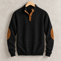 Men's Button Neck Pullover Sweater | Elbow Patches Classic Knit