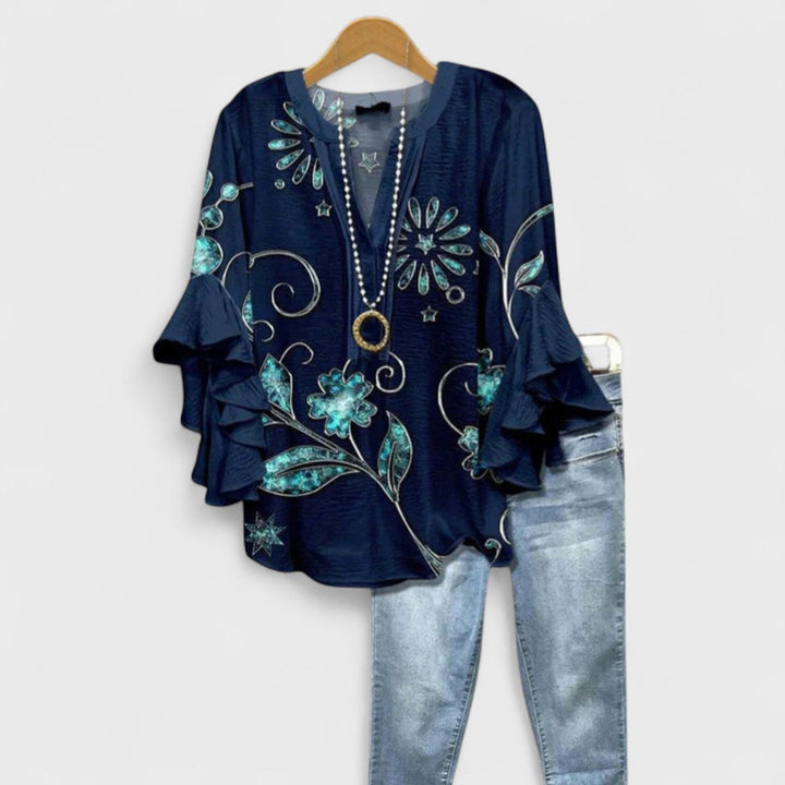 Blusa para mujer floral con escote en V y mangas con volantes casual