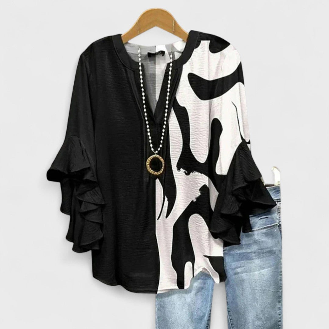 Blusa para mujer floral con escote en V y mangas con volantes casual