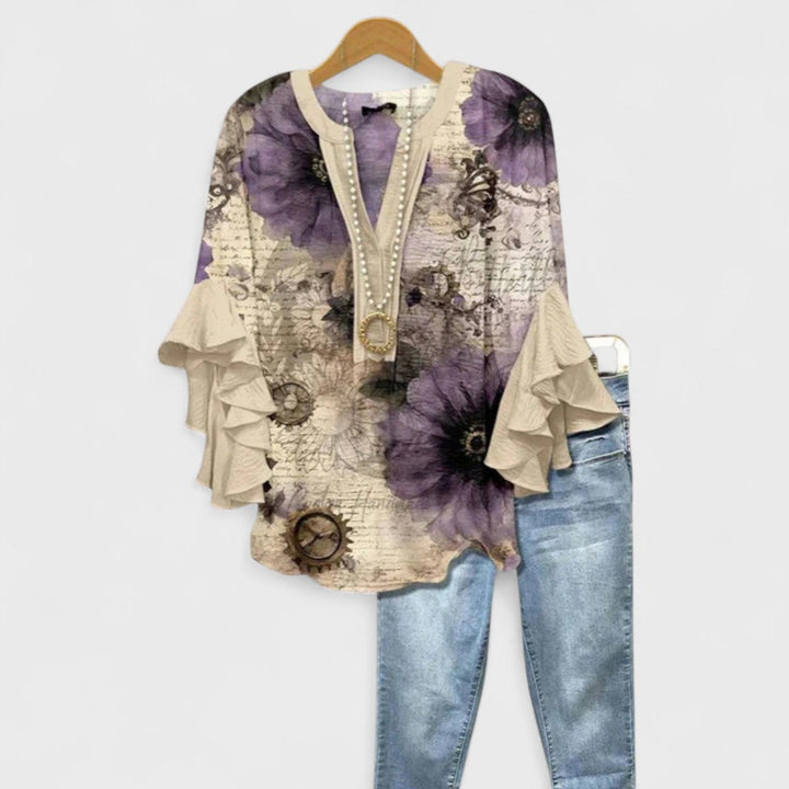 Blusa para mujer floral con escote en V y mangas con volantes casual