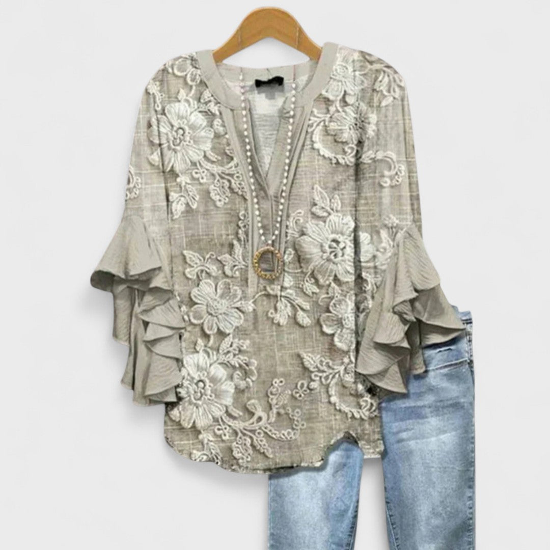 Blusa para mujer floral con escote en V y mangas con volantes casual