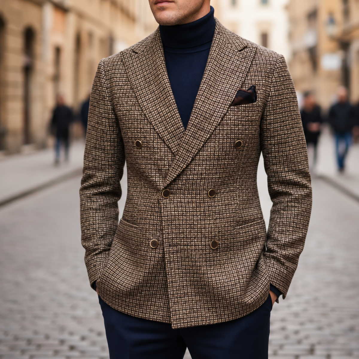 Men Double-Breasted Plaid Blazer