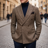 Men Double-Breasted Plaid Blazer