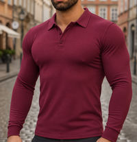 Men Long Sleeve Polo Shirt Polyester Cotton Stretch Autumn Wear