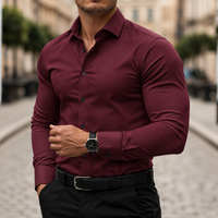 Camisa de botones manga larga ajuste elástico para hombre