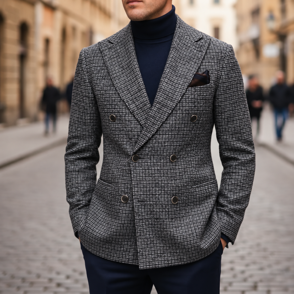 Men Double-Breasted Plaid Blazer