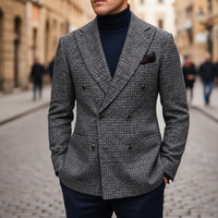 Men Double-Breasted Plaid Blazer