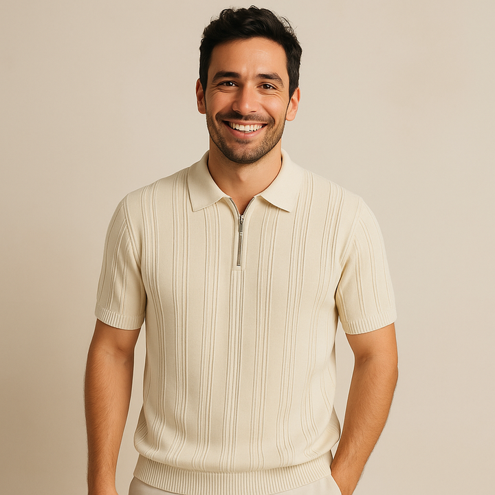 Herren Rippstrick Half-Zip Poloshirt | Vestea