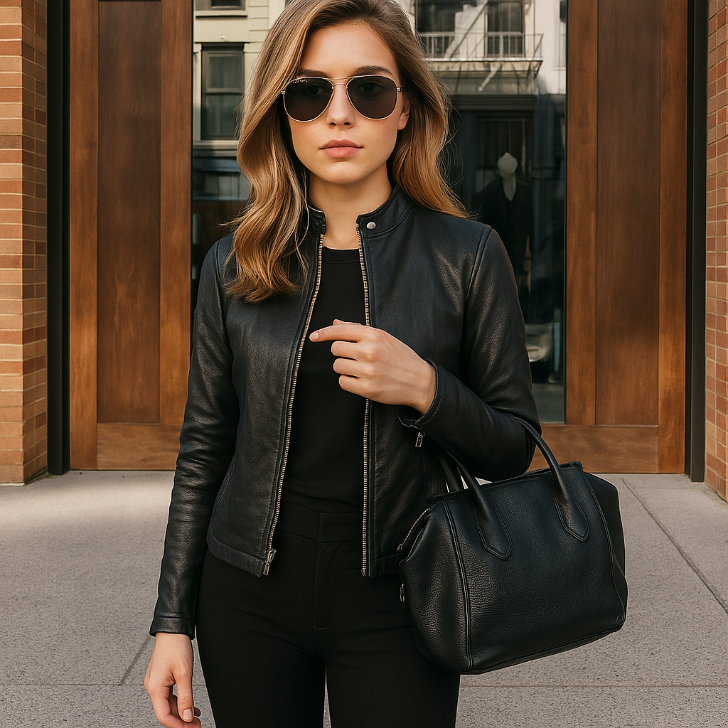 Women's Leather Jacket Slim Fit Zip-Up Long Sleeve Mandarin Collar