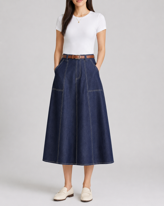Jupe en jean trapèze pour femme | Poches latérales