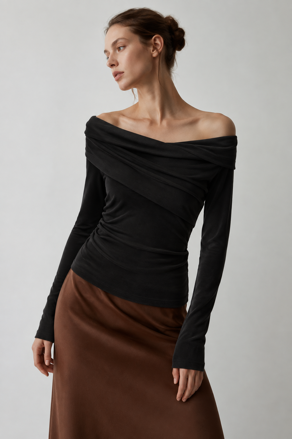 Women's Off Shoulder Wrap Knit Top | Long Sleeve Slim Fit