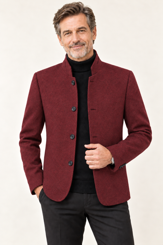 Veste blazer homme en tweed de laine à boutonnage simple | Col montant