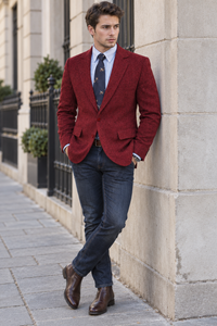 Men's Classic Herringbone Tweed Blazer | Notched Lapel Tailored