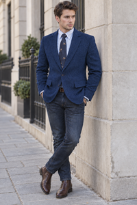Men's Classic Herringbone Tweed Blazer | Notched Lapel Tailored