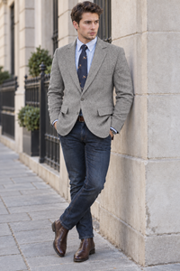 Men's Classic Herringbone Tweed Blazer | Notched Lapel Tailored