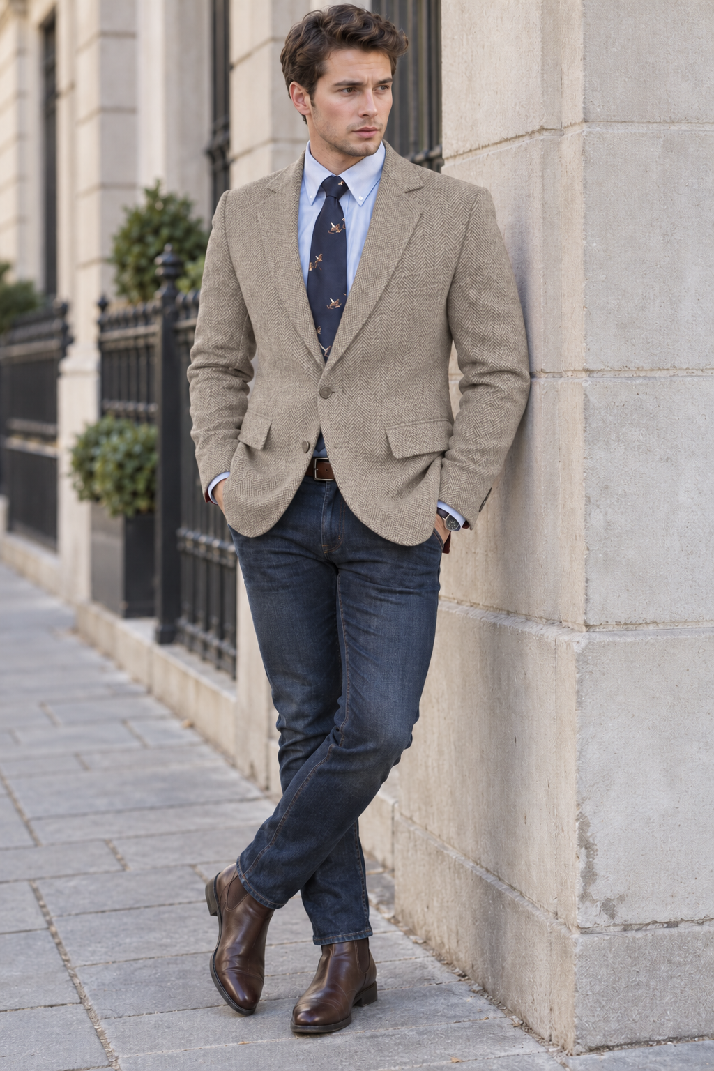 Men's Classic Herringbone Tweed Blazer | Notched Lapel Tailored