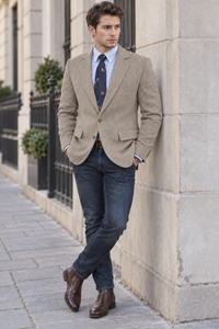 Men's Classic Herringbone Tweed Blazer | Notched Lapel Tailored