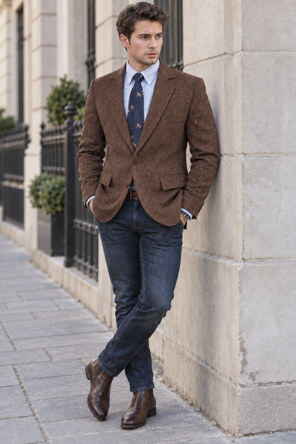 Men's Classic Herringbone Tweed Blazer | Notched Lapel Tailored