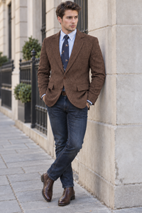 Men's Classic Herringbone Tweed Blazer | Notched Lapel Tailored