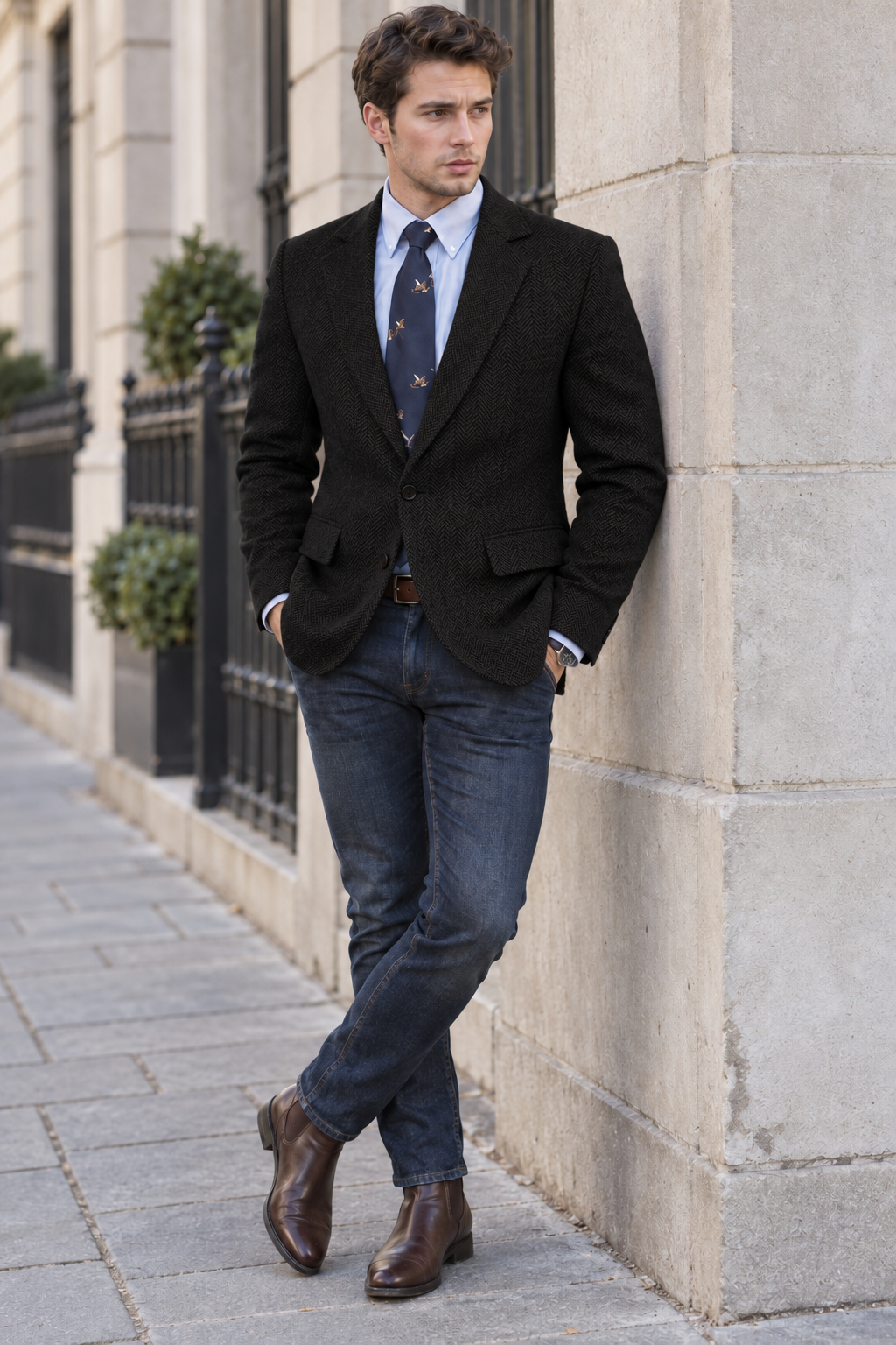 Men's Classic Herringbone Tweed Blazer | Notched Lapel Tailored