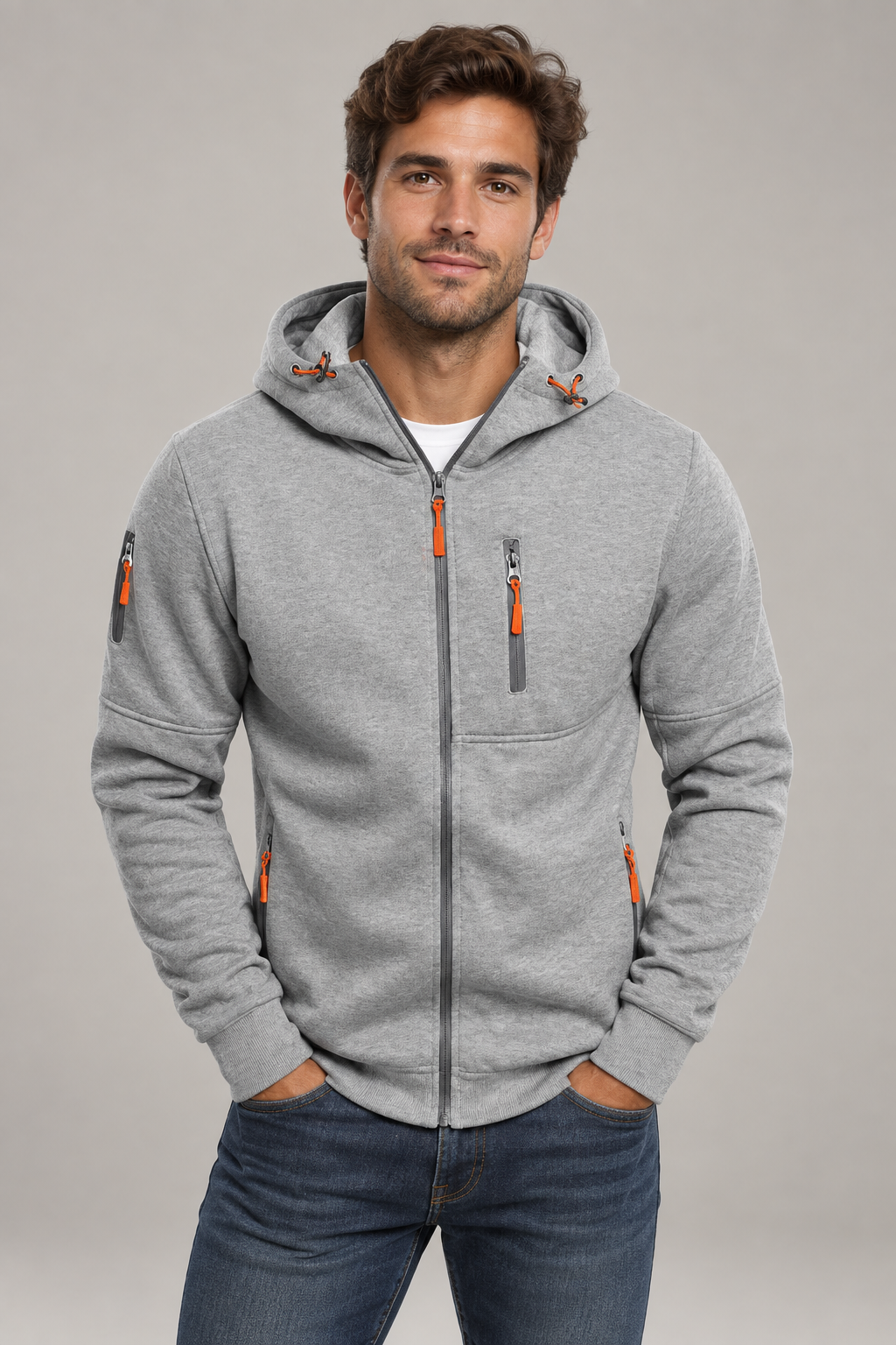 Men's Warm Zip-Up Hoodie | Chest Pocket Casual Fit