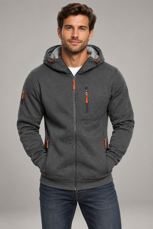 Sweat à capuche chaud pour homme, zippé | Coupe décontractée avec poche poitrine